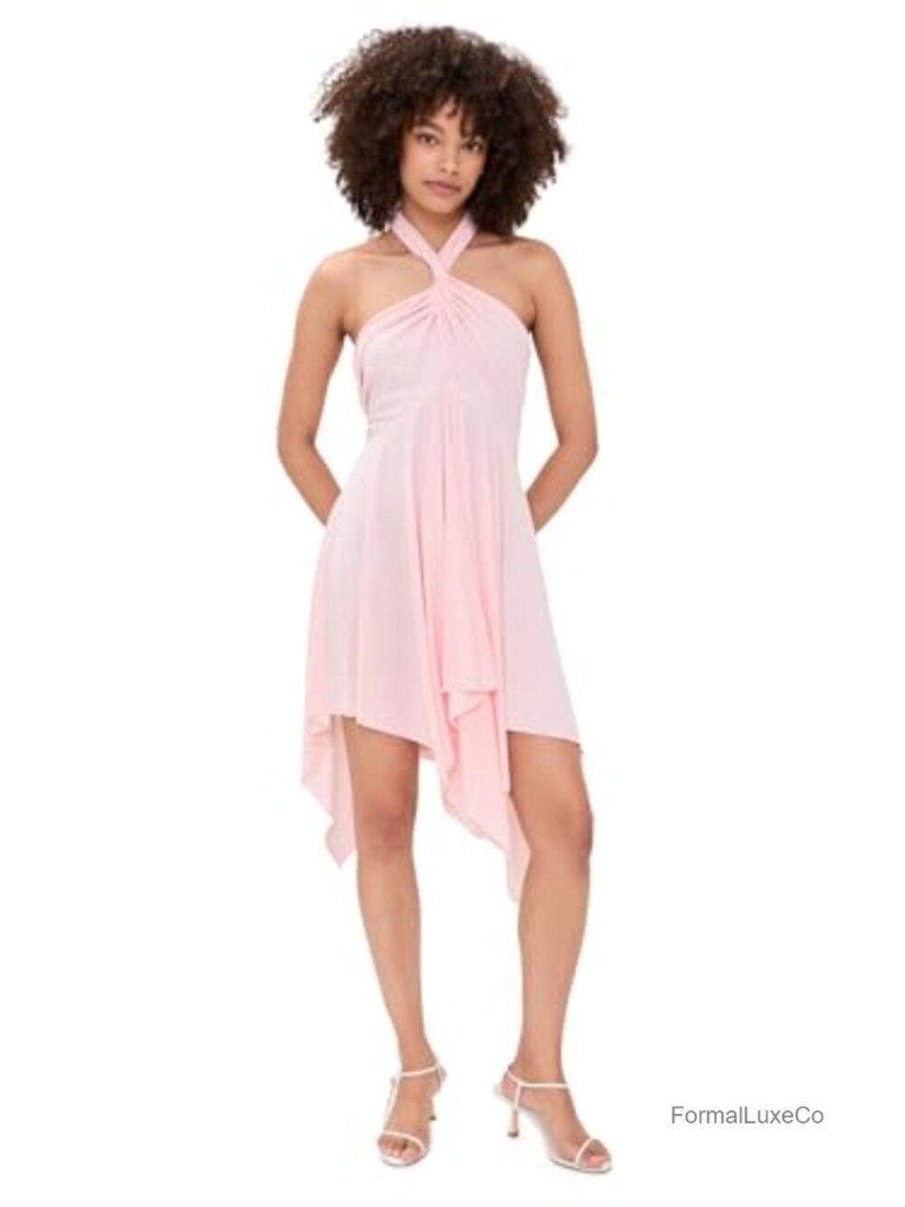 Norma Kamali Convertible Dress Halter Mini Asymmetrical Hem Draped Back